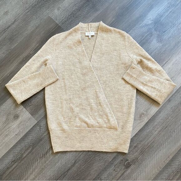Lucky Brand Surplice Sweater Oatmeal XS Cross Front Neutral Minimalist - Picture 3 of 7